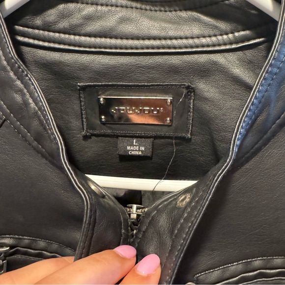 Faux-Leather Black Moto Jacket Size Large - Picture 6 of 9